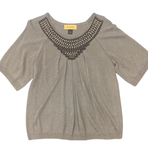 St. John Metallic Evening Blouse Top Womens Small Gold Studded Cocktail Party - Picture 6 of 12